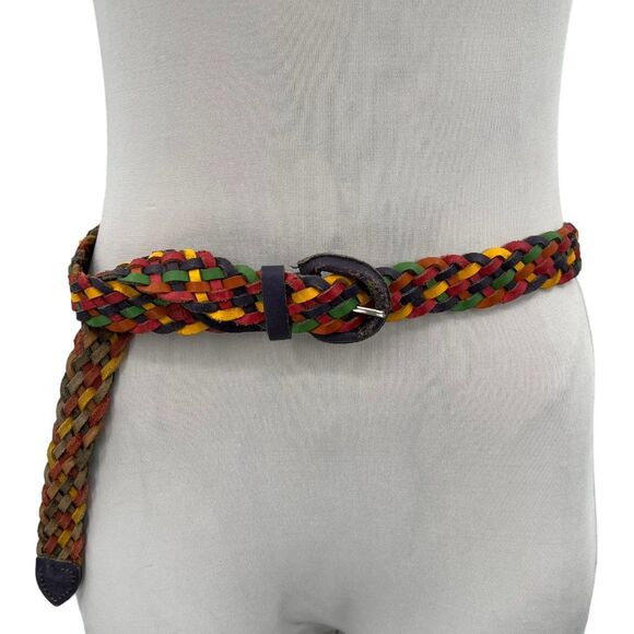 Vintage Genuine Leather Braided Multi Color Belt Size ML main image 12